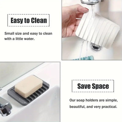 Generic 3 Pack Silicone Soap Saver, Waterfall Drainer Soap Holder, Extend Soap Life, White, Gray, Teal, Plastic, Square, Bath