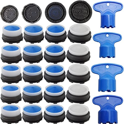 TIHOOD 24PCS Faucet Aerators with 4PCS Faucet Aerator Key Removal Wrench, Water Saving Flow Restrictor Set Replacement Part, for Bathroom or Kitchen Sink, Male Threads 16.5 18.5 21.5 24