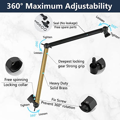 PDPBath Shower Extension Arm, 16" Upgrade Solid Brass Shower Head Shower Head Extender, Adjustable Height Extended with G1/2 Universal Connection for Rain & Handheld Shower Head Matte Black - color: Matte Black, style: 8 Inch + 8 Inch