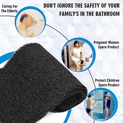 godehone Shower Mats Non Slip Without Suction Cups, PVC Loofah Bathroom Mats, Loofah Mats for Shower and Bathroom, Quick Drying, 23.6× 34.6 Inch, Black - color: Black, size: 34.6" x 23.6" (Rectangular)