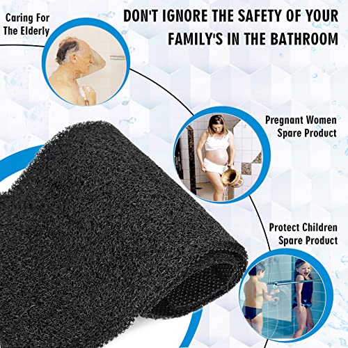 godehone Shower Mats Non Slip Without Suction Cups, PVC Loofah Bathroom Mats, Loofah Mats for Shower and Bathroom, Quick Drying, 15.7× 36 Inch, Black - color: Black, size: 36" x 15.7" (Rectangular)
