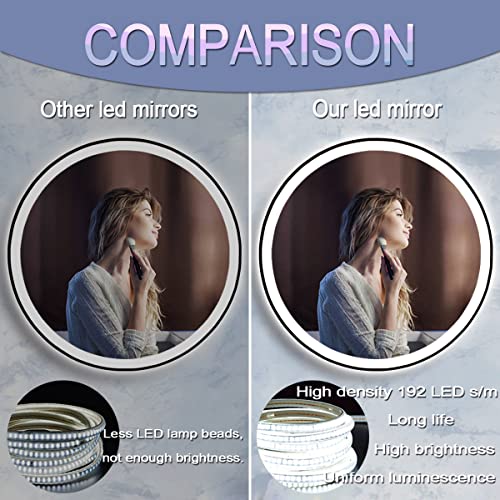 40 inch Round LED Bathroom Mirror, Black Frame, Wall Mount, Fogless, Adjustable, 3 Color Lights Smart Mirror with Anti-Fog - color: 40 Inch Black Frame