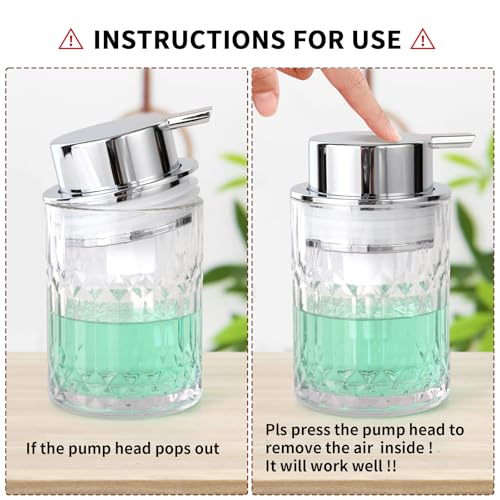 Bathroom Glass Soap Dispenser with Durable Rust-Proof Plastic Liquid Pump (Can't Foam) Hand Lotion Dispenser Antislip Shampoo Kitchen 10oz
