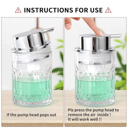 Bathroom Glass Soap Dispenser with Durable Rust-Proof Plastic Liquid Pump (Can't Foam) Hand Lotion Dispenser Antislip Shampoo Kitchen 10oz