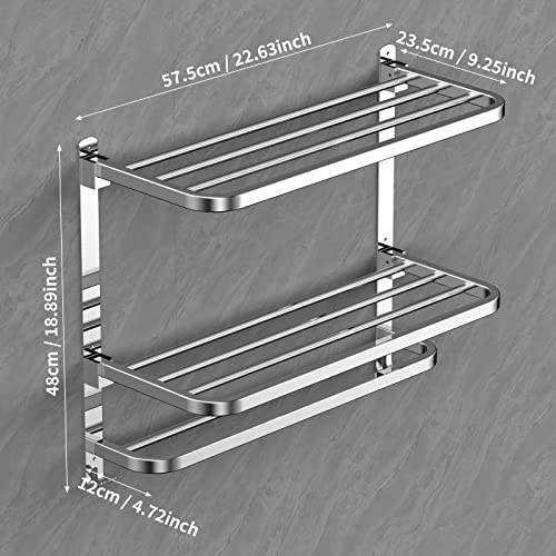 CAXIMSY 22.8Inch Towel Rack for Bathroom and Lavatory Towel Hanger with Wall Mount Towel Bars 304 Stainless Steel No Drill (Collapsible Towel Rack) - color: Collapsible Towel Rack With Double Shelves