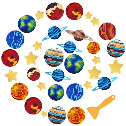 28-Piece Planet-Themed Non-Slip Bath Stickers, Custom-Designed for Family Bathrooms, Suitable for Bathtubs and Bathroom Floors (Includes Scraper) - color: Planet