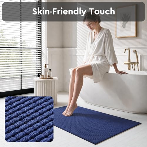 tchdio Bathroom Runner Rug, Absorbent Washable Thin Bath Mat, Non Slip Quick Dry Bath Rugs with Solid Rubber Backing, Low Profile Bath Mat, Blue, 24" x 48" - color: Blue, size: 4' x 2' (Rectangular)