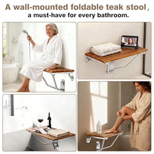20'' Folding Shower Seat Wall Mounted, 500lb Load Capacity, Space-Saving | Folding Shower Bench with Stainless Steel Bracket, for Elderly, Pregnant Women, Kids, Disabled - size: 20 inches