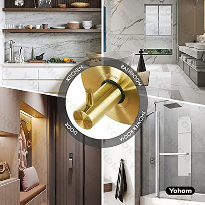 YOHOM Suction Cup Hooks for Shower Gold Towel Holder Stainless Steel Vacuum Bathroom Shower Hook Suction Washcloth Hanger Kitchen Towel Rack for Robe Loofah Wreath Glass Door Window Wall Brushed 4Pcs - color: 4 Gold