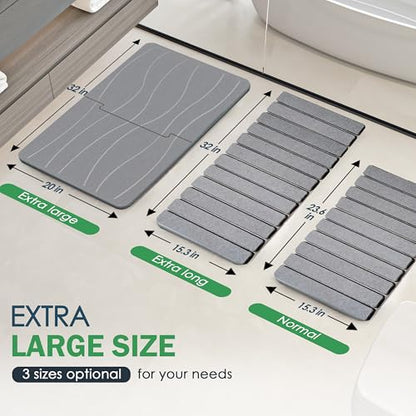 Extra Large Stone Bath Mat 32 x 20, Non Slip Quick Dry Diatomite, Dark Gray | Super absorbent surface, easy-care finish, includes non-slip pad, bathroom and dish-drying use - color: Extra Large Dark Gray