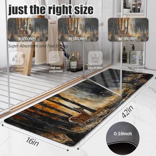 Bathroom Runner Mat Rugs Long,Deer in the woods watercolor painting Cute Diatomite Stone Bath Mat Large Absorbent Diatomaceous Earth Mat Non Slip Fast Dry Shower Mat Bathroom Rugs Floor Mat 16x42in - color: Design17