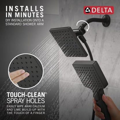 Delta Square 2-in-1 Dual Shower Head with 4-Setting HandHeld Spray, Matte Black Detachable Double Shower Head with Hose, Showerhead, 1.75 GPM Flow Rate, Matte Black 75755BL - color: Matte Black