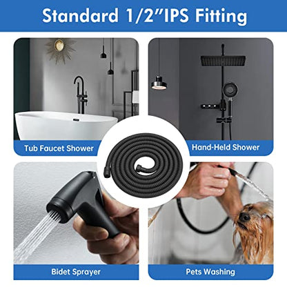 RUMOSE 118 inches Extra Long Shower Hose, Black | Shower Head Extension Hose, Attachment Flexible Handheld Shower Sprayer Hose, Stainless Steel Shower Tube - color: Black, size: 118"