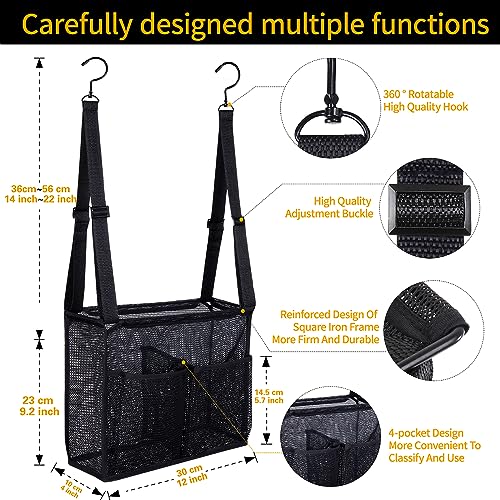 4 Storage Pockets Adjustable Hanging Mesh Bathroom Bag, Shower Caddy College with Hooks, Applied to College Dorm Rooms, Gym, Swimming and RV Travel (Black) - color: Black