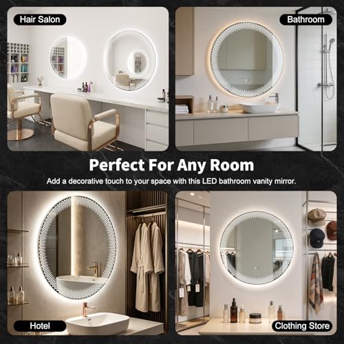 23.62" Round LED Bathroom Mirror with Anti-Fog & Touch Switch - Wall-Mounted Makeup Vanity Mirror, No Drilling Required, Smart Display (23.62") - size: 23.6"L x 23.6"W