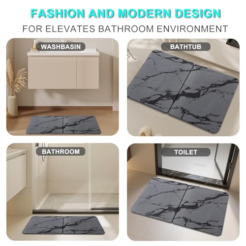 Diatomaceous Earth Bath Mat, 24"x16" Absorbent Stone Bath Mat for Bathroom, Quick Dry Foldable Diatomite Stone Mat, Non-Slip Magic Stone Dish Drying Mat for Kitchen Counter, Pet & Plant - color: Grey Marble