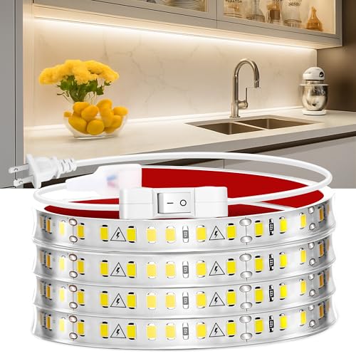 maylit 72 Inch Plug-in Under Cabinet LED Light | Ultra-bright 2700K Warm White Light Bar for Kitchen Cabinets, Counters, Workbenches, Desks, Closets and Shelves - color: Warm White, size: 72in