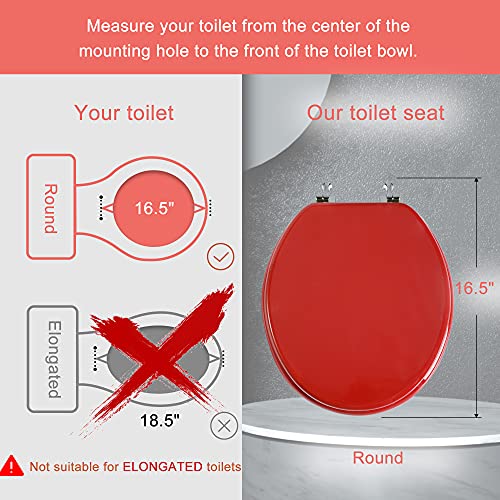 Red Round Toilet Seat Natural Wood Toilet Seat with Zinc Alloy Hinges, Easy to Install also Easy to Clean, Scratch Resistant Toilet Seat by Angol Shiold (Round, Red) - color: Red, size: Round