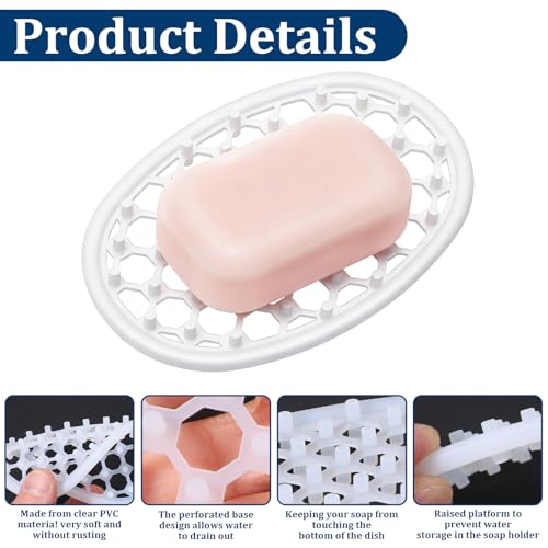 2 Pcs Soap Dish with Drainage Holes, Silicone Soap Holder | Clear Bar Holder Tray, Self Draining Soaps Saver for Shower, Anti-Slip Soaps Container for Bathroom, Shower, Kitchen