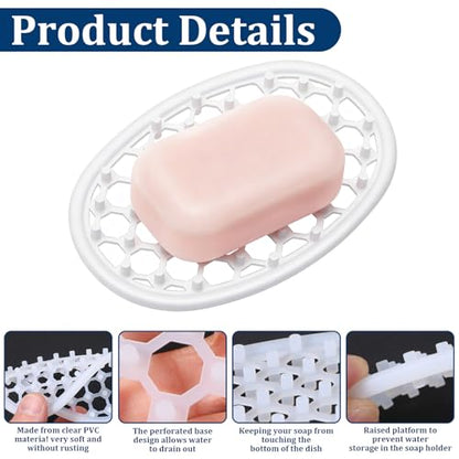 2 Pcs Soap Dish with Drainage Holes, Silicone Soap Holder | Clear Bar Holder Tray, Self Draining Soaps Saver for Shower, Anti-Slip Soaps Container for Bathroom, Shower, Kitchen