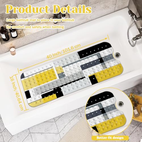 Yellow Black Bath Tub Mat Non Slip, Modern Geometric Large Washable Shower Mats with Drain Holes and Suction Cups,40 X 16 Inch - color: Yellow Black