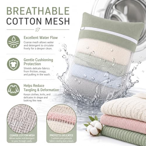 Green 5-piece set in bags, durable cotton mesh laundry bags, sturdy zipper, breathable mesh, delicate laundry bags, suitable for underwear, clothes, pants, and socks - color: Green