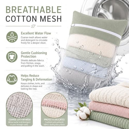 Green 5-piece set in bags, durable cotton mesh laundry bags, sturdy zipper, breathable mesh, delicate laundry bags, suitable for underwear, clothes, pants, and socks - color: Green