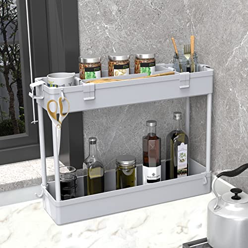 Slim Storage Cart 3 Tier,Bathroom Organizer Rolling Utility,Mobile Shelving Unit Slide Out for Office, Kitchen, Laundry Room & Narrow Places,Gray - color: Grey