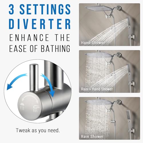 G-Promise 6.1 Inch Low-level Shower Diverter with Holder (Brushed Nickel) | All Metal Construction, 3 Spray Settings, 6.1 Inch Low Diverter, Dual Mount Shower Holder, Standard Thread Connection - color: Brushed Nickel, size: 3-Settings