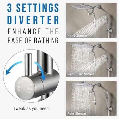 G-Promise 6.1 Inch Low-level Shower Diverter with Holder (Brushed Nickel) | All Metal Construction, 3 Spray Settings, 6.1 Inch Low Diverter, Dual Mount Shower Holder, Standard Thread Connection - color: Brushed Nickel, size: 3-Settings
