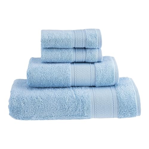 HALLEY Turkish Cotton Towels Set with 1 Bath Towel, 1 Hand Towel & 2 Washcloths - Hotel & Spa Quality - Soft, Quick Drying & Absorbent Towels for Bathroom, Shower & Face (4-Piece Set - Blue) - color: Baby Blue, size: 4-Piece Towel Set