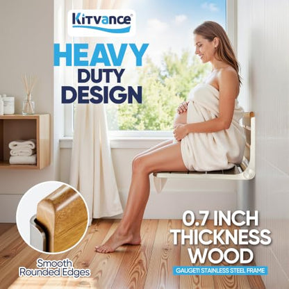 [Upgraded Version] 20" Folding Teak Shower Seat Wall Mounted- Shower Bench for Inside Shower, ADA Compliant Teak Shower Seat Wall Mounted Bench Bathroom Stool, Folding Bathtub Shower Seat for Elderly - size: 20*17*10.9 Inch Teak