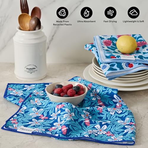 RECYCO Waffle Kitchen Towel Set of 2 - Quick Dry Microfiber Sustainable Dish Towels - Absorbent Reusable Cleaning Tea Towels - Lightweight Hand Towels,16”x 28”, Cloud Blue - color: Cloud Blue