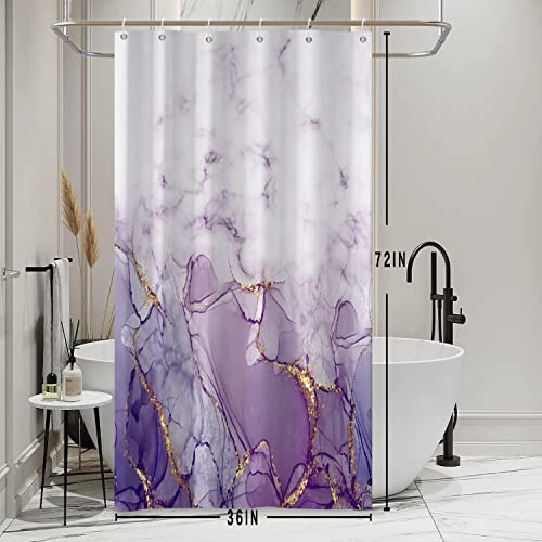 Purple Marble Stall Waterproof Shower Curtain 36x72 inches | RV Small Shower Curtain Set for Bathroom, Abstract Modern, Machine Washable, Easy to Install with Hooks, Lavender Ombre - color: Purple, size: 36"W x 72"L (Pack of 1)