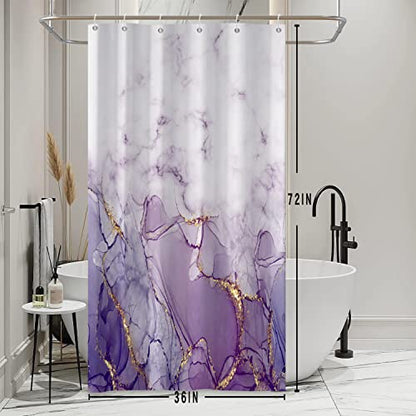 Purple Marble Stall Waterproof Shower Curtain 36x72 inches | RV Small Shower Curtain Set for Bathroom, Abstract Modern, Machine Washable, Easy to Install with Hooks, Lavender Ombre - color: Purple, size: 36"W x 72"L (Pack of 1)
