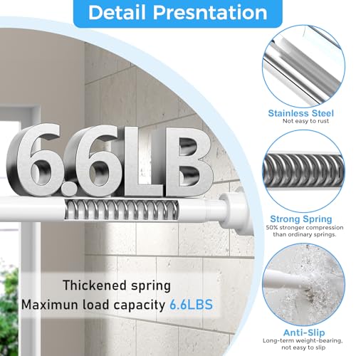 Shower Curtain Rods 31-76" 2Pcs White Spring Tension Rod Adjustable | 7/8" Tension Shower Rod Carbon Steel Tube, Rust-Proof Non-Slip Tool-Free, Ideal Shower Rods for Bathroom Windows Room Divider - color: White, size: 31"-76"-2P