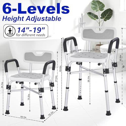 Shower Chair for Elderly and Disabled Inside Shower,Gray | 6-Height AdjustableShower Seat for Inside Tub,Shower Chair with Arms and Back 400 LB Heavy Duty - color: Gray
