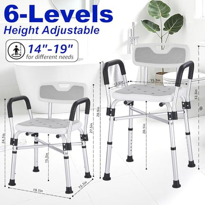Shower Chair for Elderly and Disabled Inside Shower,Gray | 6-Height AdjustableShower Seat for Inside Tub,Shower Chair with Arms and Back 400 LB Heavy Duty - color: Gray