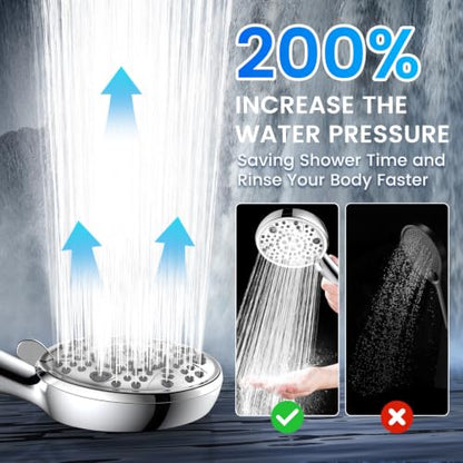 FEELSO Shower Head with Handheld Spray, 8" High Pressure Rain Showerhead | 7+8 Modes Dual Shower Head Combo, Anti-Clog Nozzles, 71" Hose Extra Long, Adjustable Holder, Shower Separately or Together - color: Chrome