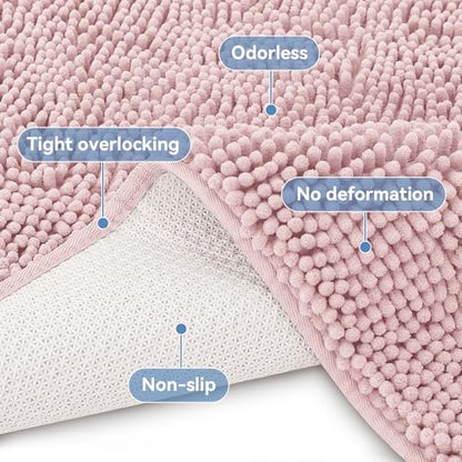 Bcoimo Small Bath Rug Mat,24x17 Chenille Non Slip Pink Bathroom Shower Mat | Extra Soft Bathroom Rugs;Non Slip with Rubber Backing Bath Mats;High Absorbent And Quick Dry Microfiber mat; Machine Washable - color: Light Pink, size: 24x17