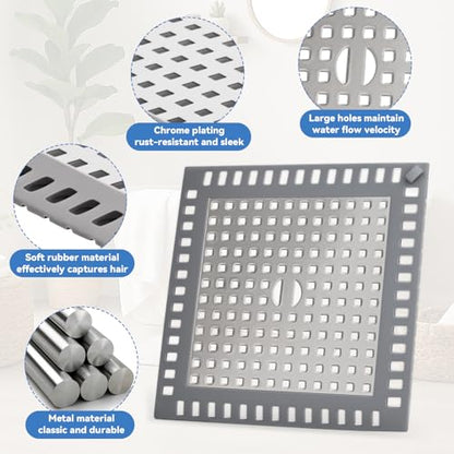 Shower Drain Hair Catcher,2pcs,Hair Catcher for Bathroom Drain,Sink,Bathtub | Tub Drain Cover Protector,Easy Installation Clean,Prevents Clogged For Bathroom/Kitchen/Laundry Room Floor Drain,Sink,Bathtub - size: Square/Round 4.72 inch