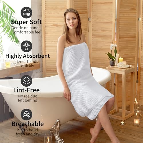 Microfiber Waffle Bath Towels, 4 Pieces, Soft, Absorbent, Fast Drying, Lint Free 430 GSM (27''x55''/68.58 cm x139.7 cm) - color: White