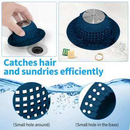 Aluvor Shower Drain Hair Catcher Bathtub Drain Cover Sink Drain Protector | Bathroom Sink & Bathtub Drain Strainer for Pop-Up & Regular Drains, Silver Navy Blue - color: Silver Navy Blue