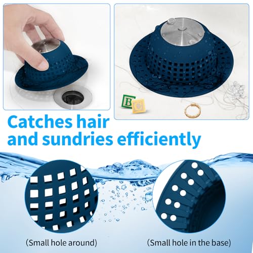 Aluvor Shower Drain Hair Catcher Bathtub Drain Cover Sink Drain Protector | Bathroom Sink & Bathtub Drain Strainer for Pop-Up & Regular Drains, Navy Blue - color: Navy Blue
