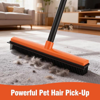 CLEANHOME Rubber Broom for Pet Hair on Carpet & Hardwood | With squeegee, removes pet hair from carpets & stairs, rubber bristles, works on hardwood & tile, adjustable handle