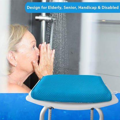 AEROiVi Shower Seat Cushion Non-Slip Silicone Bottom 3D Mesh Washable Blue | Soft Shower Chair Cushion for Benches Quick Drying Washable Mat 3D Mesh Pad with Hook Design Elderly Handicap Disabled - size: Blue