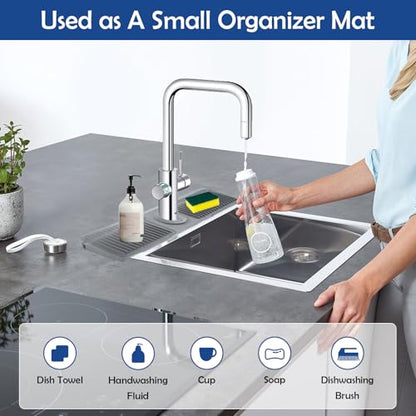 24"Longer Silicone Faucet Mat For Kitchen Sink Splash Guard Gray, 24"x5.5" | 7° Slope Snap Lock- Sink Faucet Mat Splash Guard Kitchen Sink Area Silicone Sink Water Splash Guard Behind Faucet - color: Gray