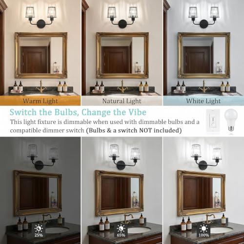 Black Vanity Lights, 2-Light Crystal Bathroom Light Fixtures | Modern Bathroom Vanity Light E26 Wall Light over Mirror (Exclude Bulb) - color: Black, size: 2-Light