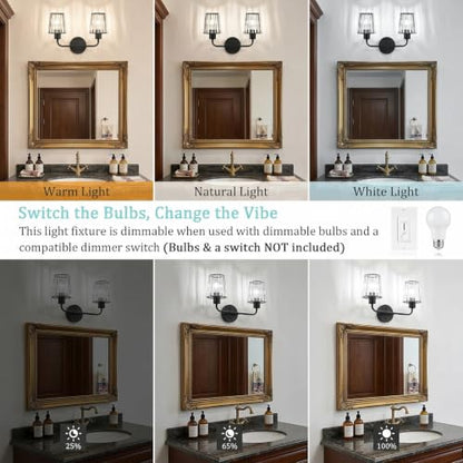 Black Vanity Lights, 2-Light Crystal Bathroom Light Fixtures | Modern Bathroom Vanity Light E26 Wall Light over Mirror (Exclude Bulb) - color: Black, size: 2-Light