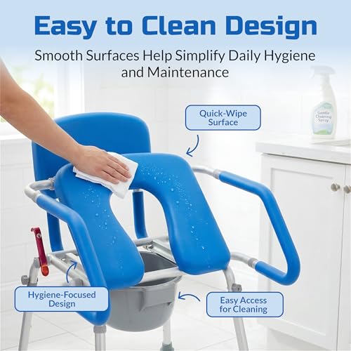 Raised Toilet Seat with Handles, Elevated Toilet Seat Riser for Seniors | Comfortable, Accessible Bedside Toileting - Blue, padded seat, backrest - size: 300lb. Capacity